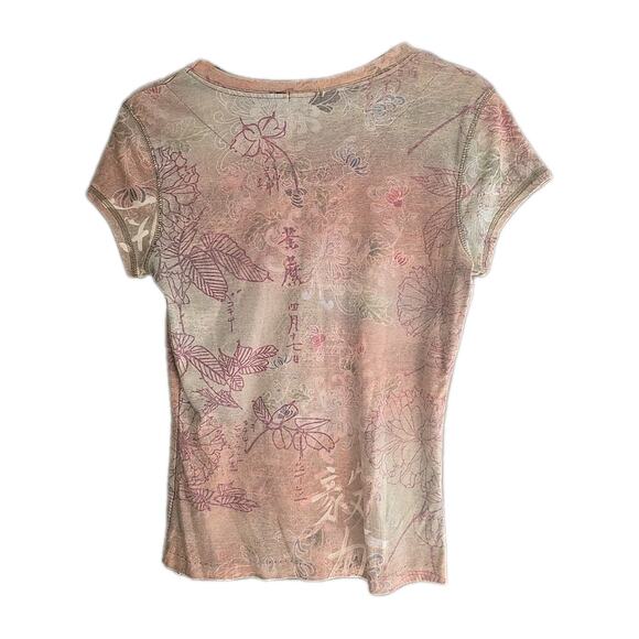 Apt. 9 Pink Floral Embellished Grunge Short Sleeve Casual Top Womans Size Medium - Picture 2 of 5